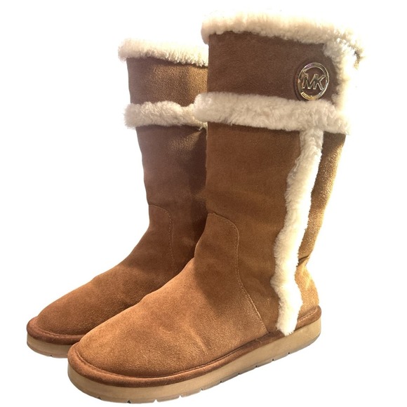 MICHAEL KORS Women’s Sheep Fur Lined Tall Chestnut Boots Sz 9 - Picture 2 of 10